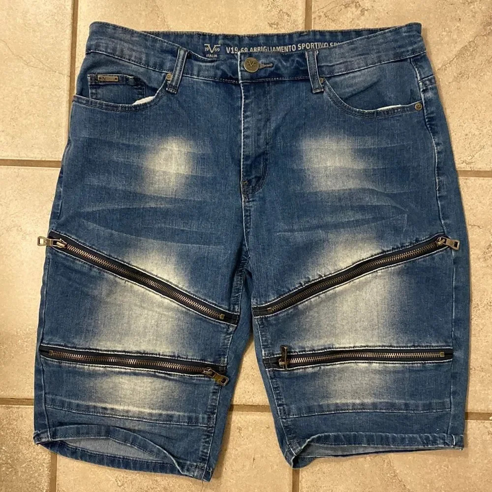 V19-69 Abbigliamento Sportivo SRL Mens W30 Jean Shorts Moto Stretch Zippers